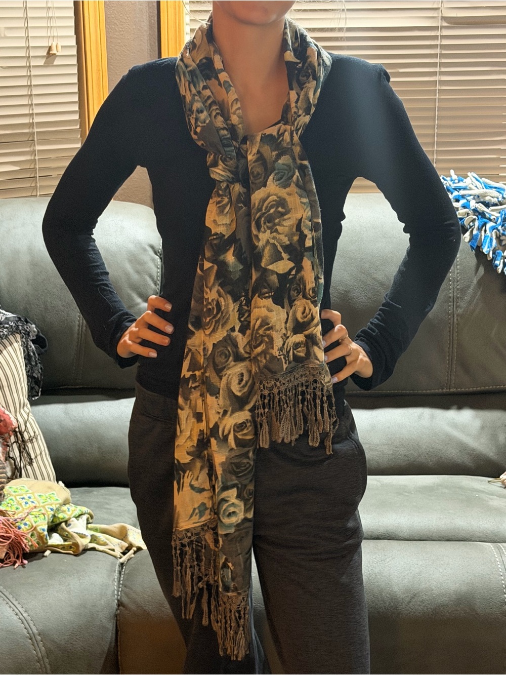 Floral Fringe Long Scarf